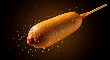Corn Dog on Stick with Water Droplets