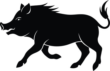 Black vector silhouettes of wild and domestic animals including a bull and a horse outline an illustration of mammal wildlife