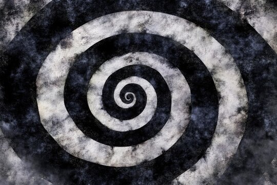 Abstract spiral design, dark and light gray concentric circles, textured - Powered by Adobe