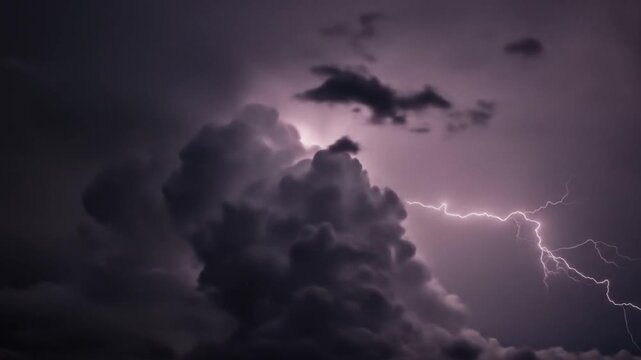 Ominous electric thunderstorm illuminating clouds