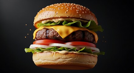 Delicious Burger with Cheese Tomato and Lettuce