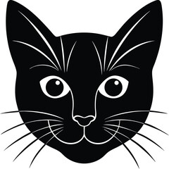Black and white vector illustration of a cute domestic feline kitten with big eyes and whiskers