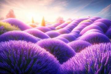 Sunrise over a vibrant lavender field