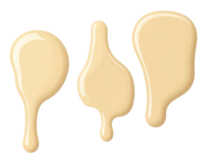 Three creamy, beige drips with smooth textures against a black background
