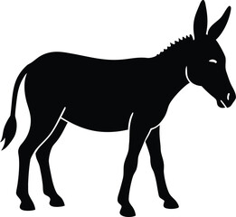 Black donkey silhouette vector illustration standing, isolated on white background, a farm animal mammal drawing