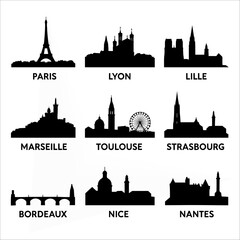 French Cities Skyline Silhouette Set