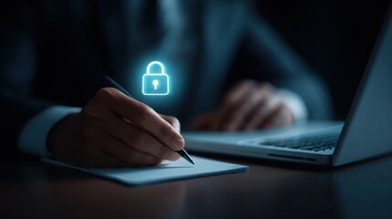Securing business data with digital encryption techniques office environment visual content professional viewpoint