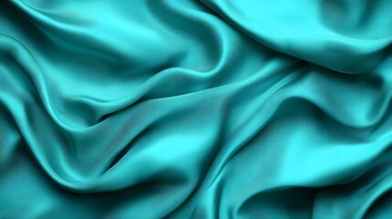 Obraz premium Soft teal silk fabric creates elegant waves and folds in beautiful draping, showcasing its luxurious texture and color