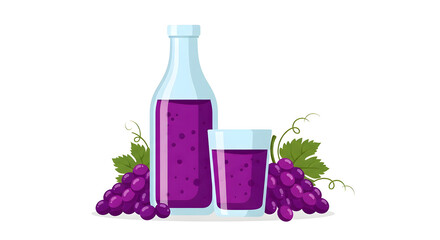 Freshly Squeezed Grape Juice In A Bottle And A Glass Surrounded By Grapes