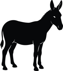Black donkey silhouette isolated on white background, a vector illustration of the farm animal