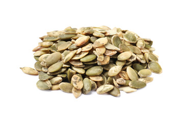 Pile of pumpkin seeds isolated on white