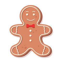 Christmas gingerbread man cookie decorated of sugar icing. Vector illustration isolated on a white background.	