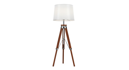 Lampu Lantai Tripod Modern, Kap Putih Dan Kaki Kayu Coklat