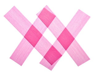Overlapping pink ribbons forming a checkerboard center, on a transparent backdrop