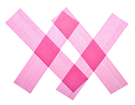 Overlapping pink ribbons forming a checkerboard center, on a transparent backdrop