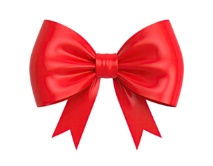 Shiny, vibrant red bow with precisely sculpted loops and tails against a black background