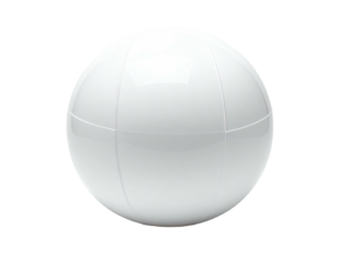 Glossy, white sphere with subtle panel lines, isolated on a black background