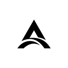 A bold and modern vector logo featuring the letter A stylized as an abstract triangle with a sweeping curve or wave beneath it. The design is minimalist and geometric, conveying a sense of stability