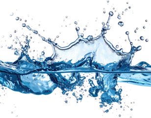 A dynamic splash with water droplets soaring high. Black background