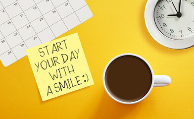 Start your day with a smile - Inspirational motivating quote is shown using the text