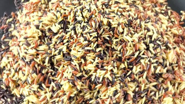  Mixed rice: rice berry, brown rice and red cargo rice, in door Chiangmai Thailand. 