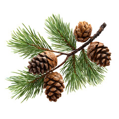 Fototapeta premium branch pine cones on white background