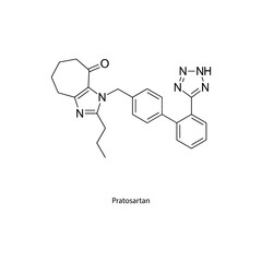 Pratosartan molecular structure, selective angiotensin II receptor blocker ARB antihypertensive drug, clean scientific vector diagram, flat skeletal chemical formula isolated on white background