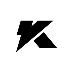 A bold and modern vector logo featuring the letter K stylized with sharp, angular lines, incorporating an element that suggests a lightning bolt or speed. The design is minimalist and geometric
