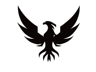 Obraz premium A striking black silhouette of a phoenix with grand wings spread wide. The design captures the essence of rebirth and strength, showcasing intricate details.