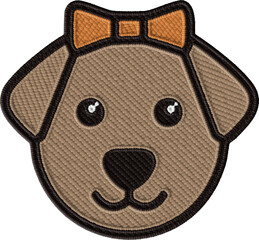 Colorful Cartoon Dog Head with Red Bow Illustration