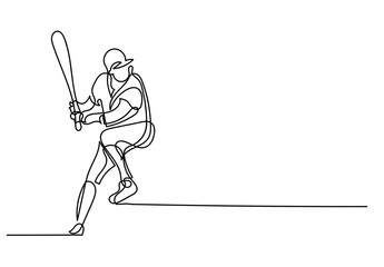 Baseball Player One Line Drawing, Vector Illustration