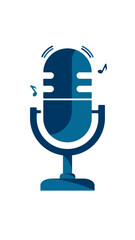microphone in blue tones, symbolizing podcast, music, recording, and broadcasting on a clean white background