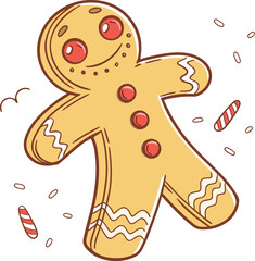 Cute Christmas gingerbread man cookie vector illustration isolated on white