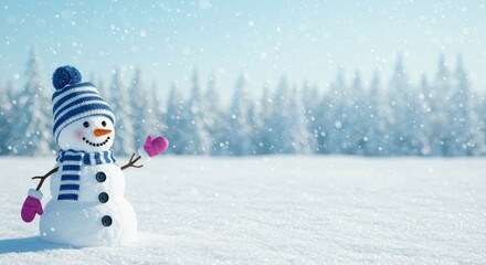 Obraz premium A classic snowman character enjoying a sunny, snowy day.