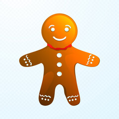 Cute Gingerbread Man Christmas Cookie Illustration, Festive Holiday Cartoon Character Isolated on White Background