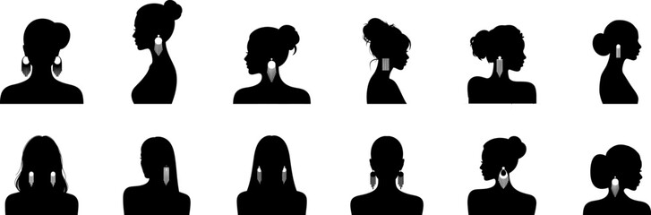 Woman heads  face profile silhouette, vector illustration.