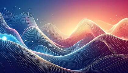 Digital artwork depicting abstract wavy lines with vibrant gradients of color, suggesting energy, light and movement across a dark background