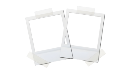 Two blank instant photo frames taped together isolated PNG with Transparent Background
