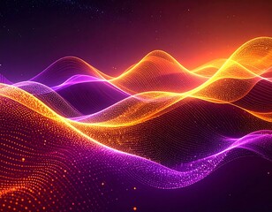 Flowing waves of glowing purple and orange light