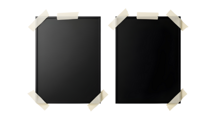 Two blank photo frames with adhesive tape isolated PNG with Transparent Background