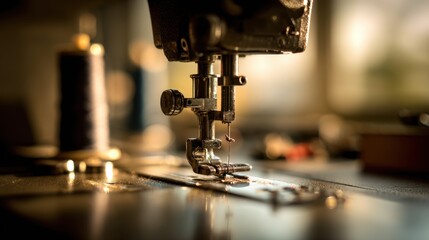 Focus on a home sewing machines needle mechanism being cleaned carefully with the surrounding room and tools out of focus.
