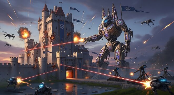 Epic Robot and Drone Siege on a Medieval Castle.
