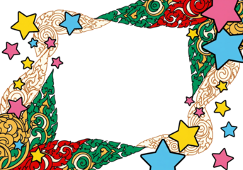 Decorative Frame with Traditional Asian Motifs and Colorful Stars