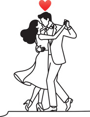 Vector illustration of a couple joyfully dancing vector outline.