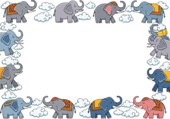 Whimsical Elephants and Clouds Border Design