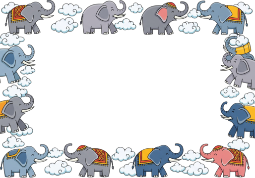 Whimsical Elephants and Clouds Border Design