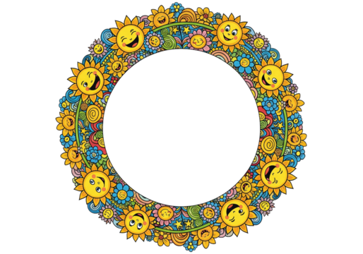 Whimsical Sun and Flower Wreath with Happy Faces