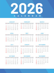 white blue 2026 wall calendar layout in business style