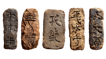 Ancient oracle bone script symbols background isolated on a Transparent background, PNG file.
