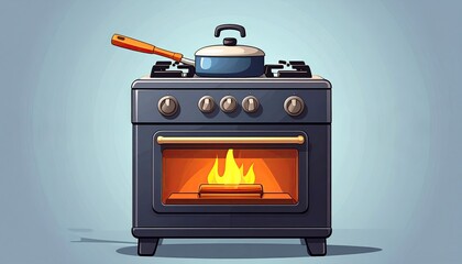 Cartoon stove with pan and flames
